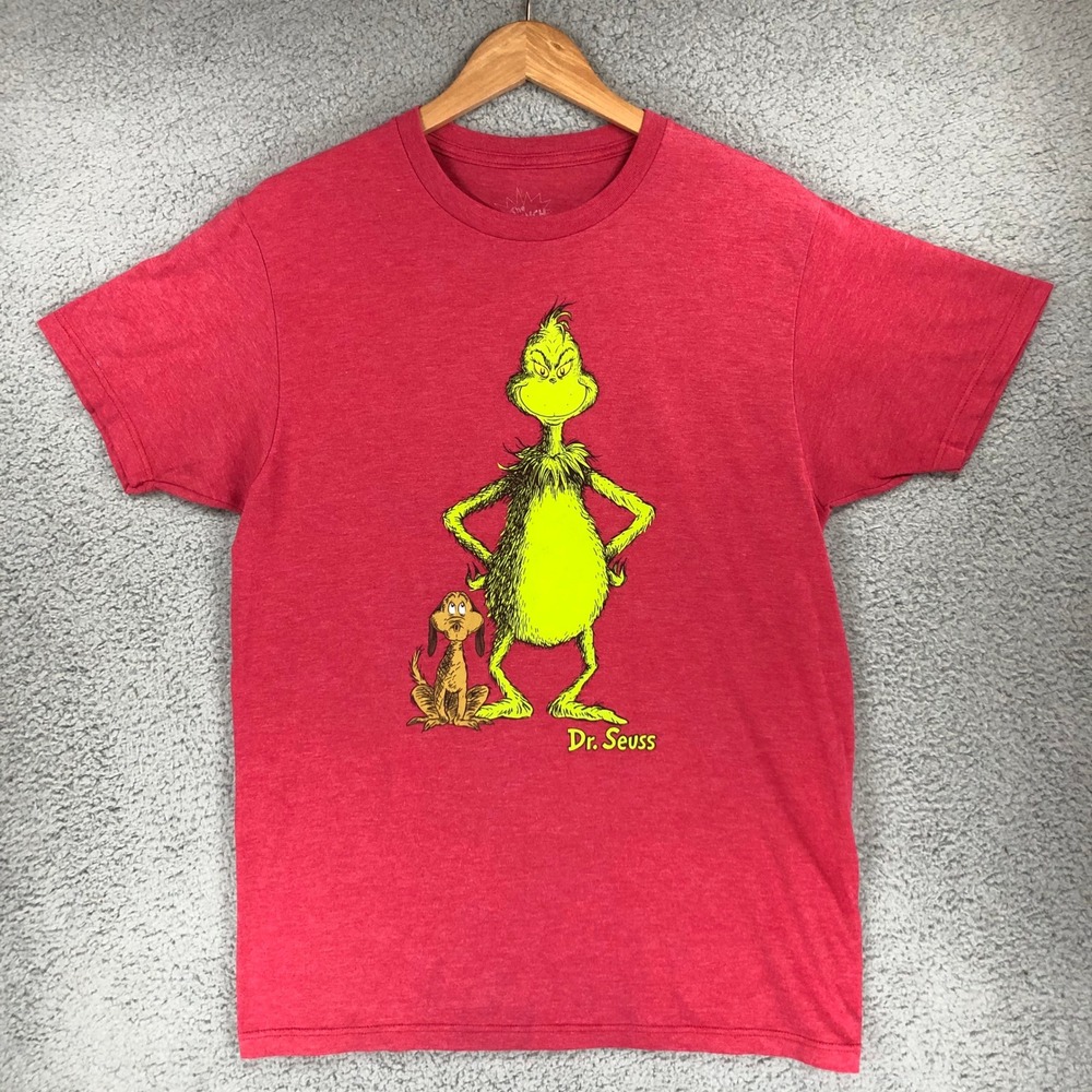 Dr Seuss The Grinch Max Dog Graphic TShirt Mens Medium Heather Red Christmas Tee